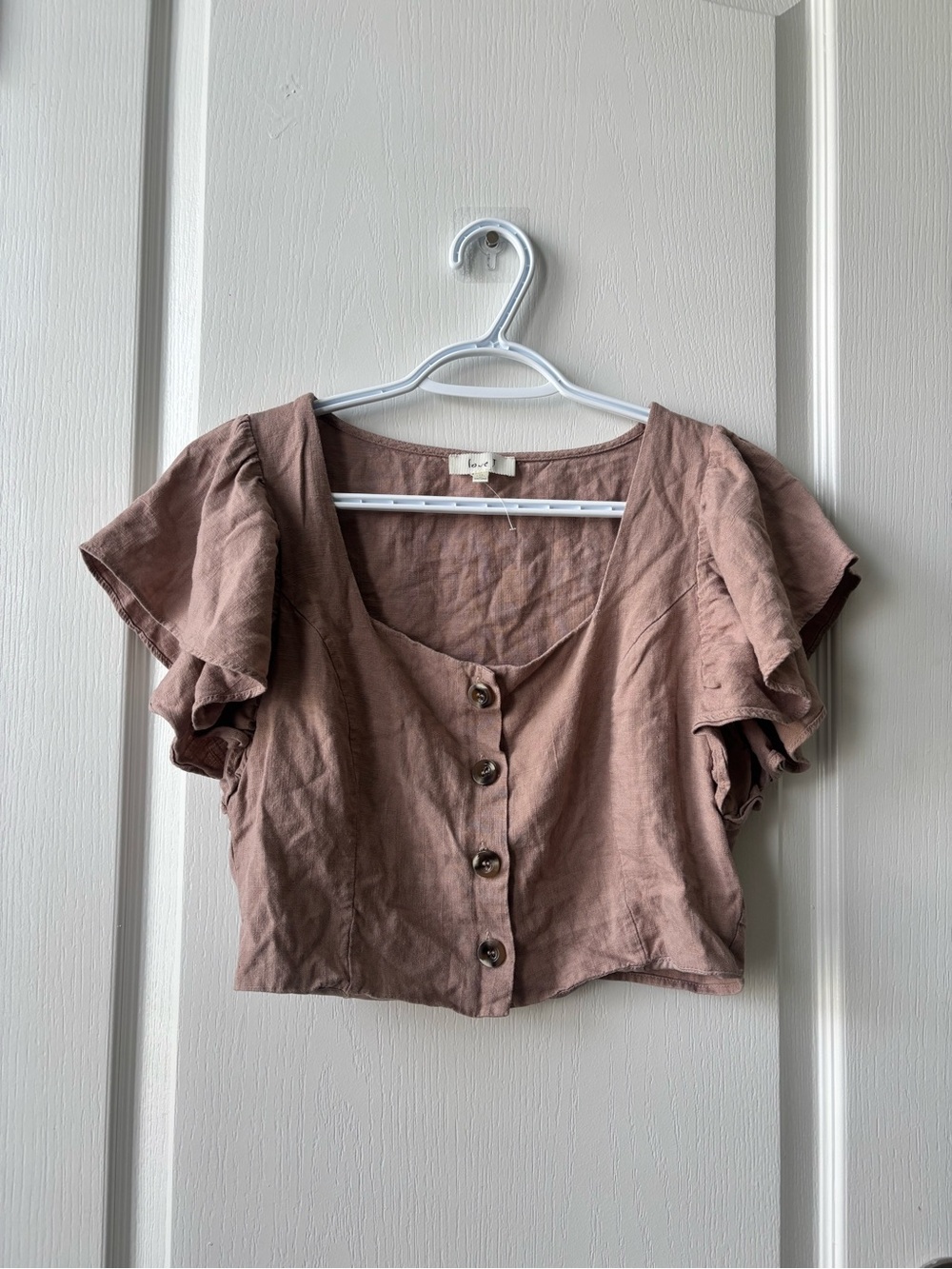 Button-Front Mauve Crop Top with Flutter Sleeves